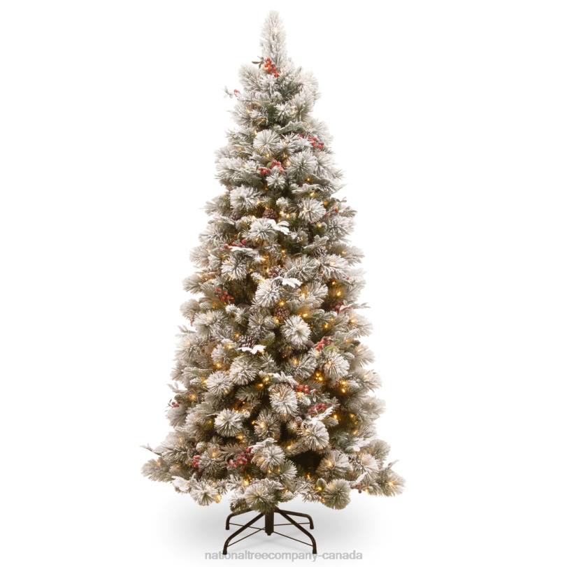 H4X0140National Tree Company 7.5 ft. Snowy Bedford Slim Pine Tree with Clear Lights