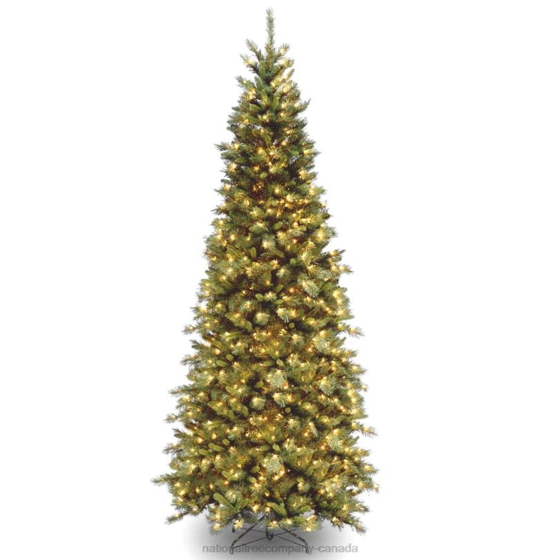 H4X0141National Tree Company Pre-Lit Artificial Slim Christmas Tree, Green, Tiffany Fir, White Lights, Includes Stand, 9 Feet