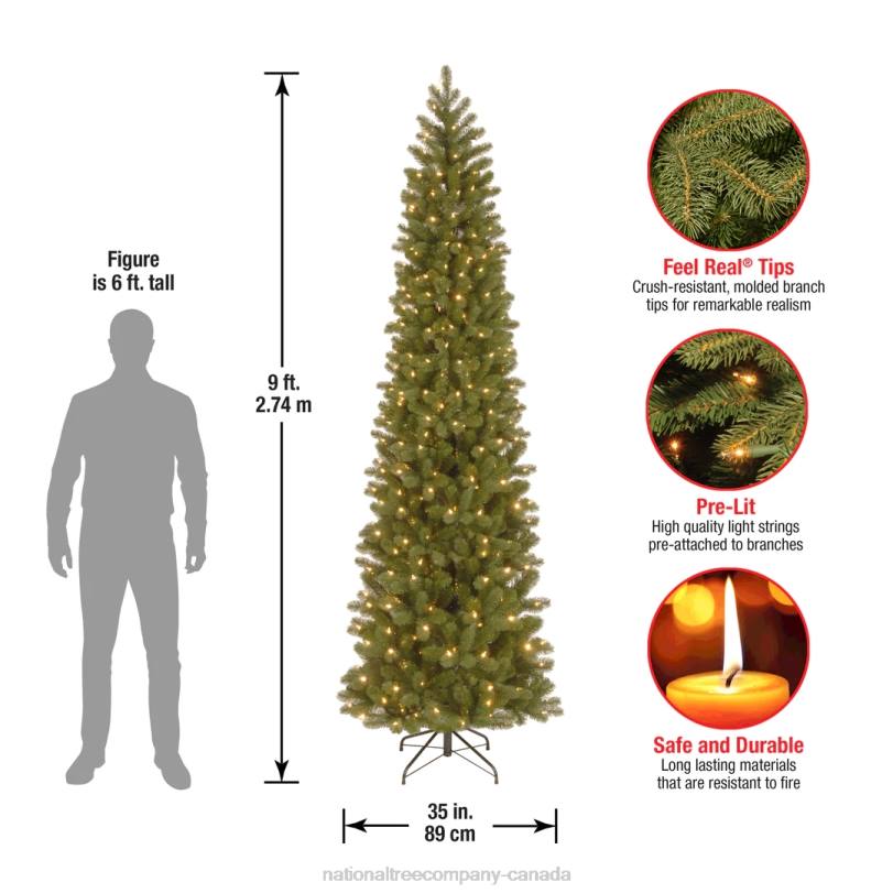 H4X014National Tree Company Pre-Lit 'Feel Real' Artificial Slim Downswept Christmas Tree, Green, Douglas Fir, White Lights, Includes Stand, 9 Feet