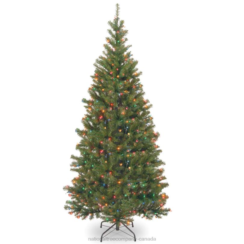 H4X0153National Tree Company Pre-Lit Artificial Slim Christmas Tree, Green, Aspen Spruce, Multicolor Lights, Includes Stand, 7 Feet