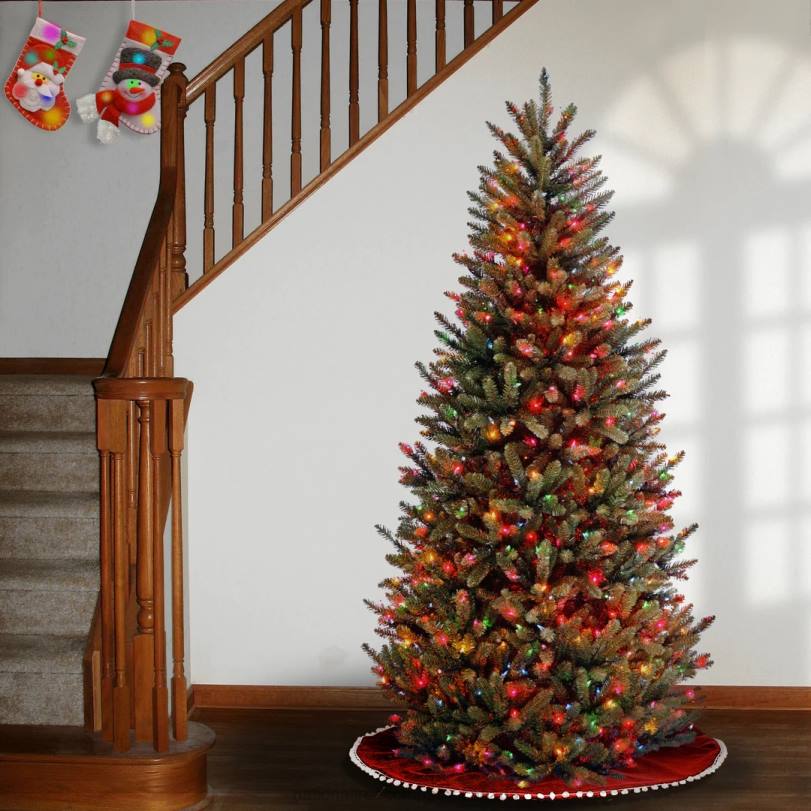 H4X0171National Tree Company Pre-Lit Artificial Slim Christmas Tree, Green, Natural Fraser Fir, Includes Stand, 7 Feet