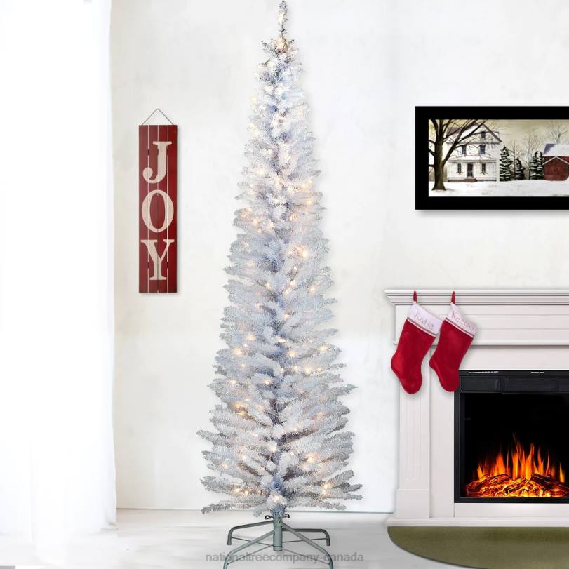 H4X0208National Tree Company Pre-Lit Artificial Christmas Tree, White Tinsel, White Lights, Includes Stand, 7 feet