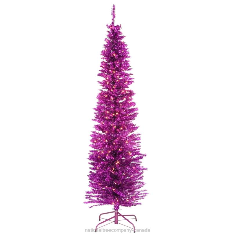 H4X0210National Tree Company Pre-Lit Artificial Christmas Tree, Pink Tinsel, White Lights, Includes Stand, 7 feet