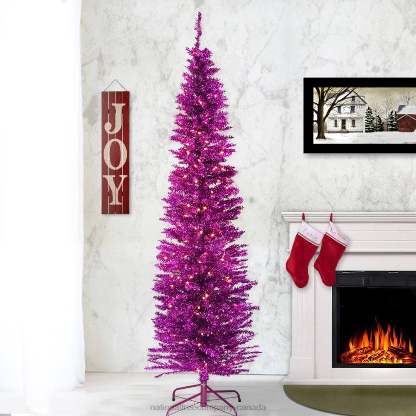 H4X0210National Tree Company Pre-Lit Artificial Christmas Tree, Pink Tinsel, White Lights, Includes Stand, 7 feet