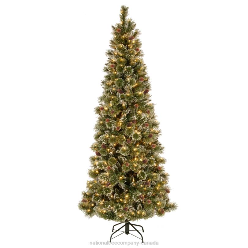 H4X029National Tree Company 7.5 ft Glittery Bristle Pine Slim Tree with Dual Color LED Lights