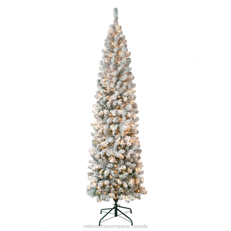 H4X033National Tree Company First Traditions Pre-Lit Acacia Flocked Tree Slim Christmas Tree, Clear Incandescent Lights, Plug In, 7.5 ft