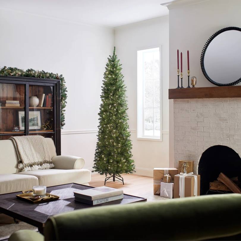 H4X035National Tree Company Artificial Pre-Lit Slim Christmas Tree, Green, Kingswood Fir, White Lights, Includes Stand, 7.5 Feet