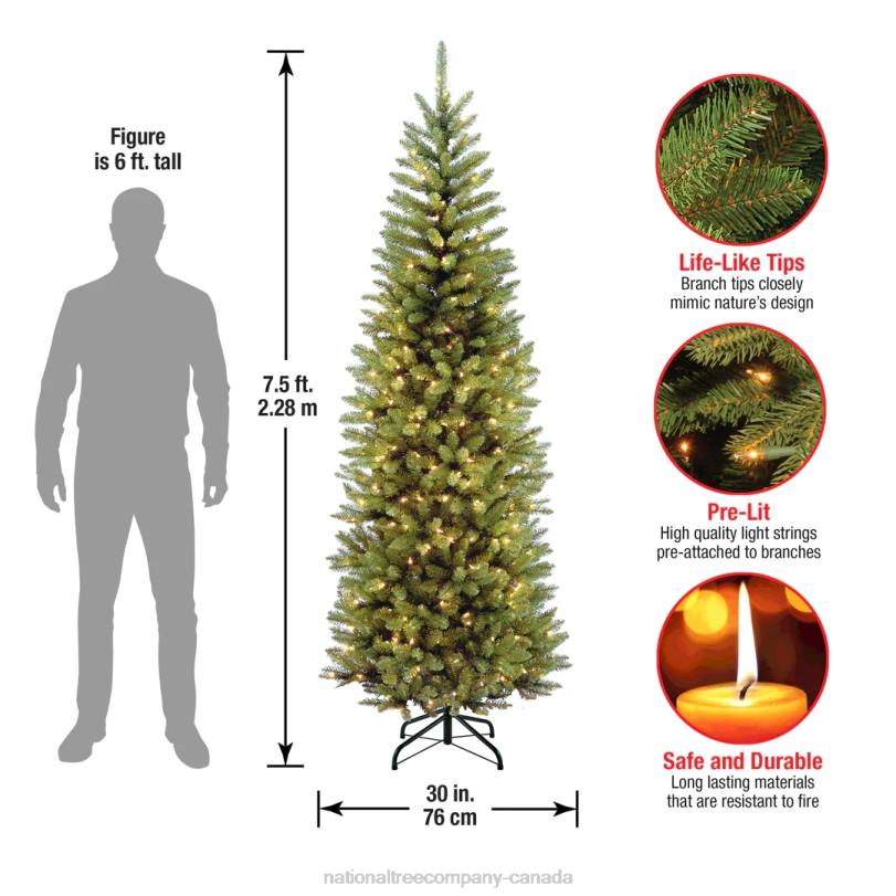 H4X035National Tree Company Artificial Pre-Lit Slim Christmas Tree, Green, Kingswood Fir, White Lights, Includes Stand, 7.5 Feet