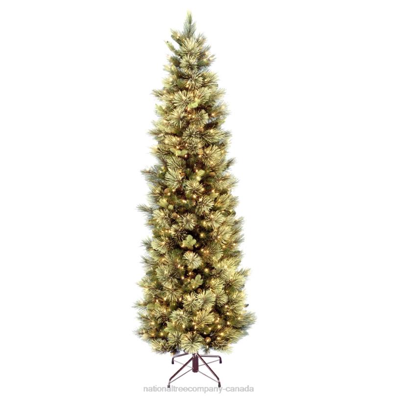 H4X036National Tree Company Pre-Lit Artificial Slim Christmas Tree, Green, Carolina Pine, White Lights, Includes Stand, 7.5 feet