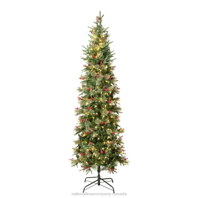 H4X037National Tree Company First Traditions Pre-Lit Virginia Blue Pine Slim Christmas Tree with Hinged Branches, Warm White LED Lights, Plug In, 7.5 ft