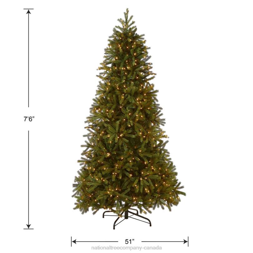 H4X03National Tree Company Pre-Lit Slim Artificial Christmas Tree, Green, Jersey Fraser Fir, 'Feel Real', White Lights, Includes Stand, 7.5 Feet
