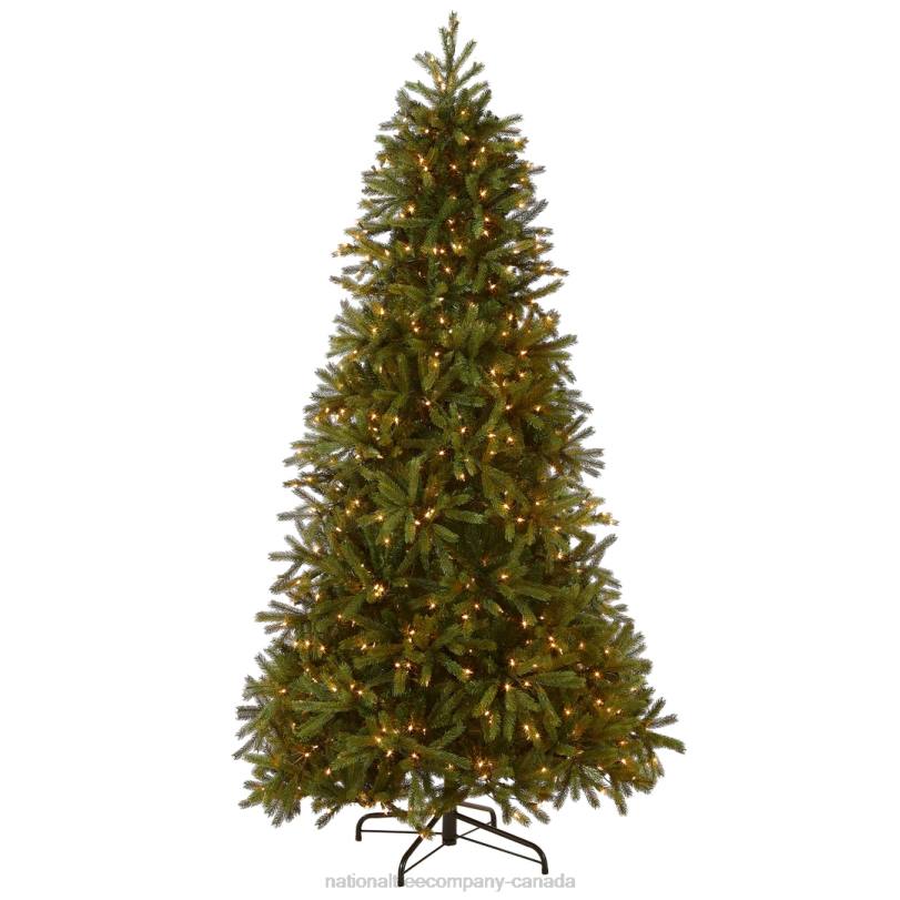 H4X03National Tree Company Pre-Lit Slim Artificial Christmas Tree, Green, Jersey Fraser Fir, 'Feel Real', White Lights, Includes Stand, 7.5 Feet