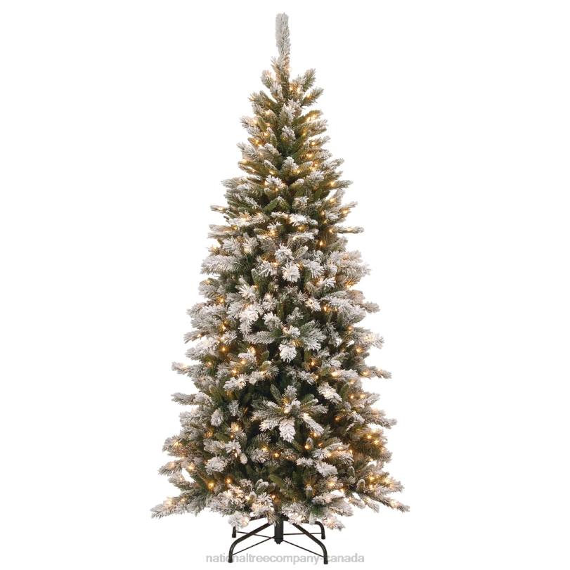 H4X042National Tree Company 7.5 ft. Snowy Mountain Pine Slim Pine Tree with Clear Lights