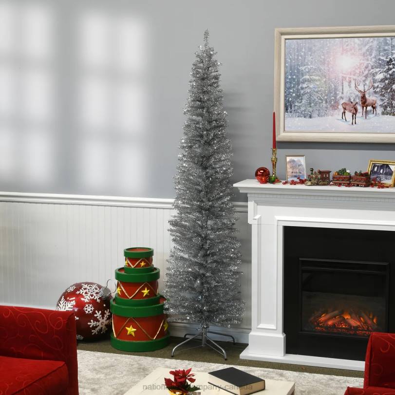 H4X047National Tree Company Artificial Christmas Tree, Silver Tinsel, Includes Stand, 7 feet