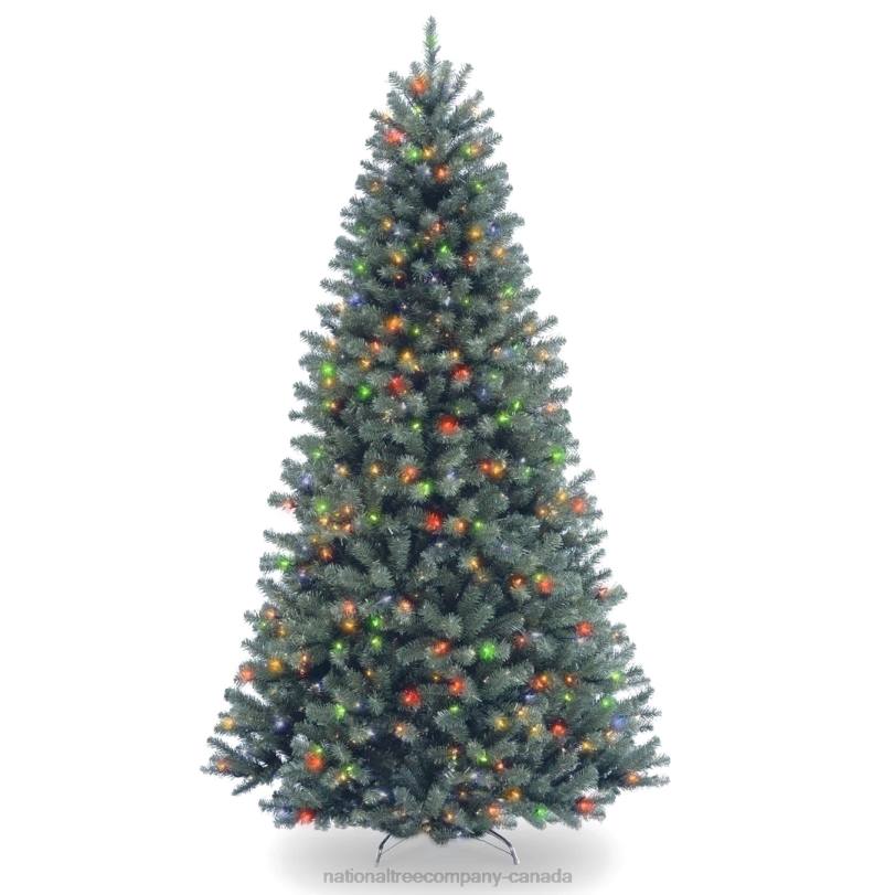 H4X056National Tree Company Pre-Lit Artificial Slim Christmas Tree, Blue, North Valley Spruce, Multicolor Lights, Includes Stand, 7.5 Feet