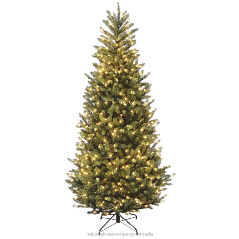 H4X058National Tree Company Pre-Lit Artificial Slim Christmas Tree, Green, Natural Fraser Fir, White Lights, Includes Stand, 7.5 Feet