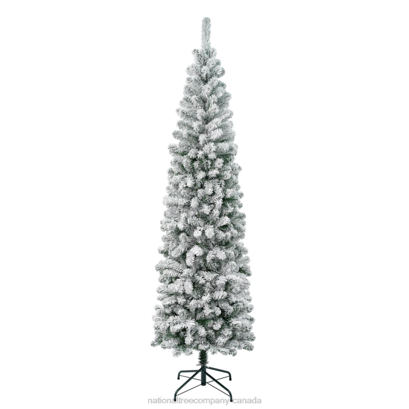 H4X078National Tree Company First Traditions Acacia Flocked Tree Slim Christmas Tree, 7.5 ft