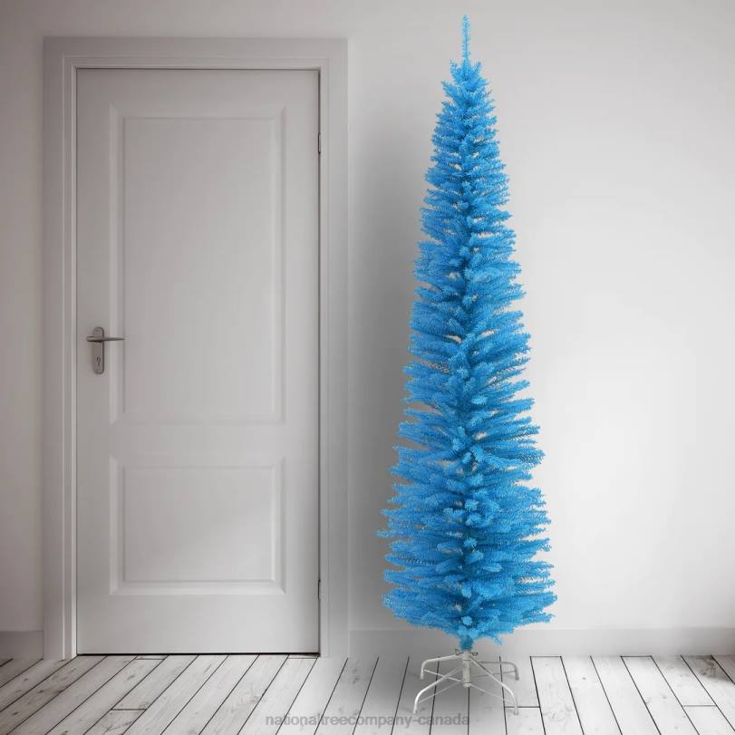 H4X081National Tree Company 7.5 Feet Slim Light Blue Christmas Tree with White Stand