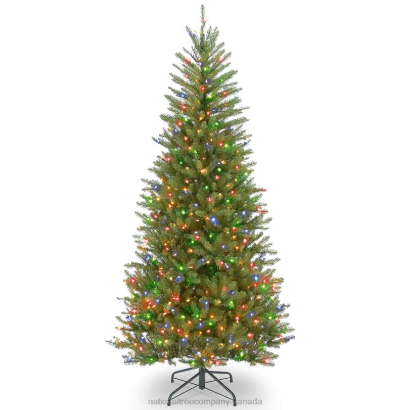 H4X082National Tree Company Pre-Lit Artificial Slim Christmas Tree, Green, Dunhill Fir, Multicolor Lights, Includes Stand, 7.5 Feet