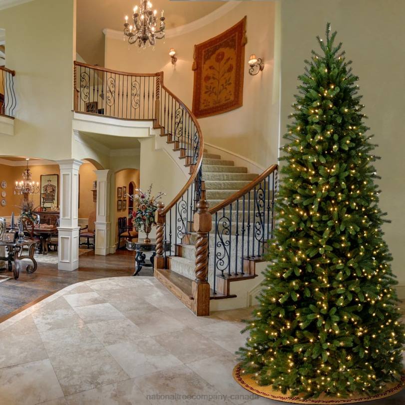 H4X085National Tree Company Pre-Lit Slim Artificial Christmas Tree, Green, Jersey Fraser Fir, 'Feel Real', White Lights, Includes Stand, 9 Feet