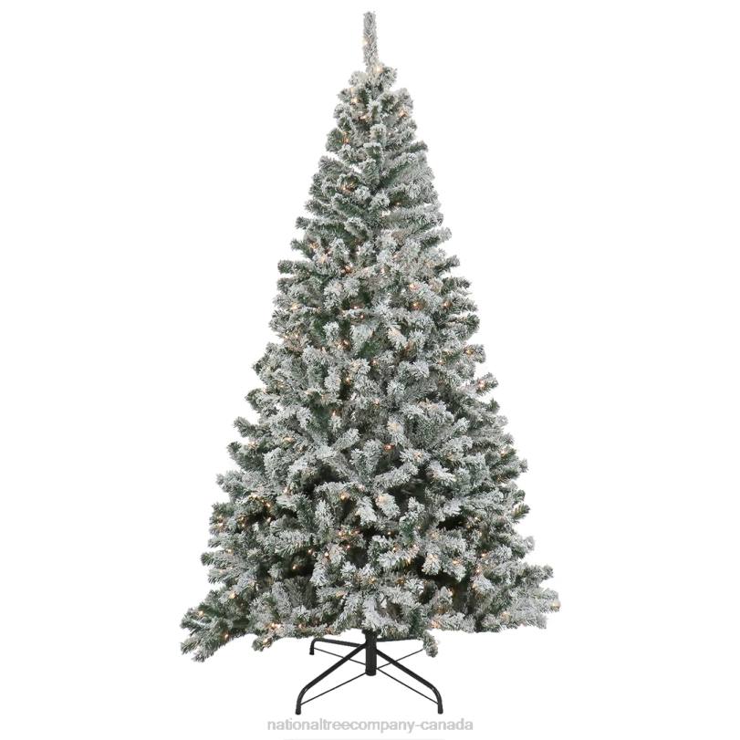 H4X090National Tree Company 7.5 Feet Pre-lit Artificial Frosted Bonnyville Spruce Hinged Tree, 700 Clear Lights- UL