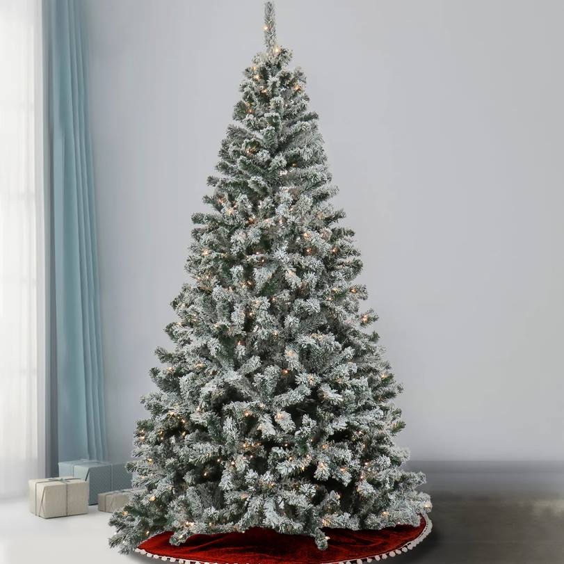 H4X090National Tree Company 7.5 Feet Pre-lit Artificial Frosted Bonnyville Spruce Hinged Tree, 700 Clear Lights- UL