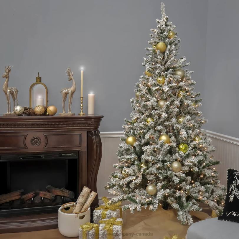 H4X090National Tree Company 7.5 Feet Pre-lit Artificial Frosted Bonnyville Spruce Hinged Tree, 700 Clear Lights- UL