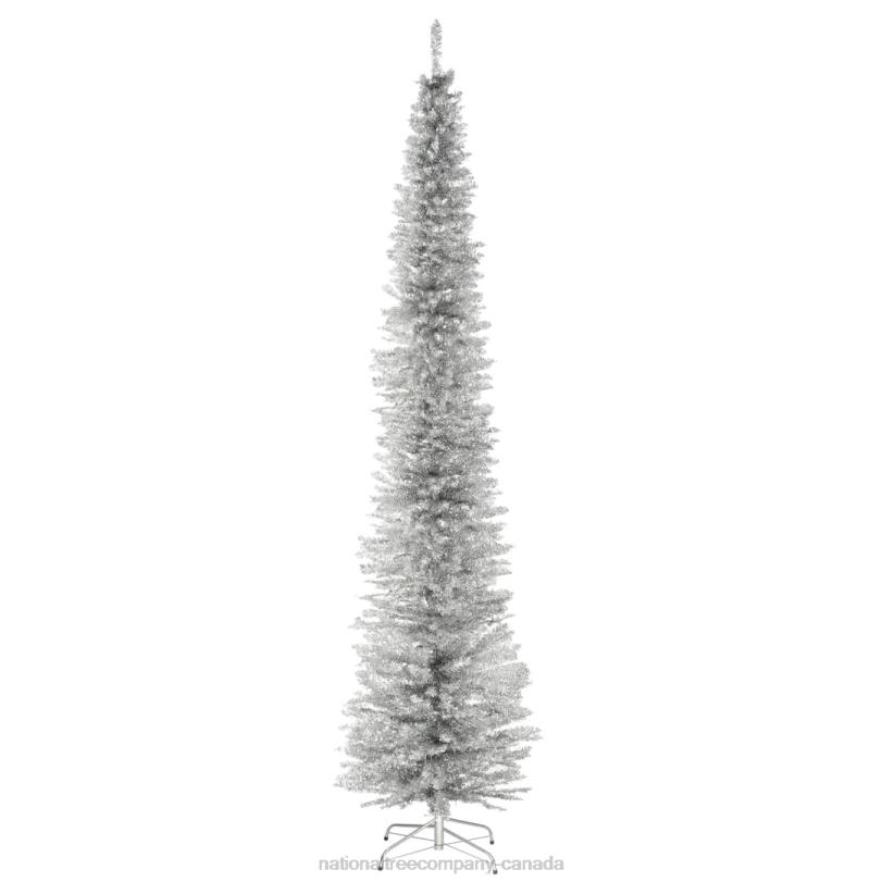 H4X093National Tree Company Artificial Christmas Tree, Silver Tinsel, Includes Stand, 9 feet