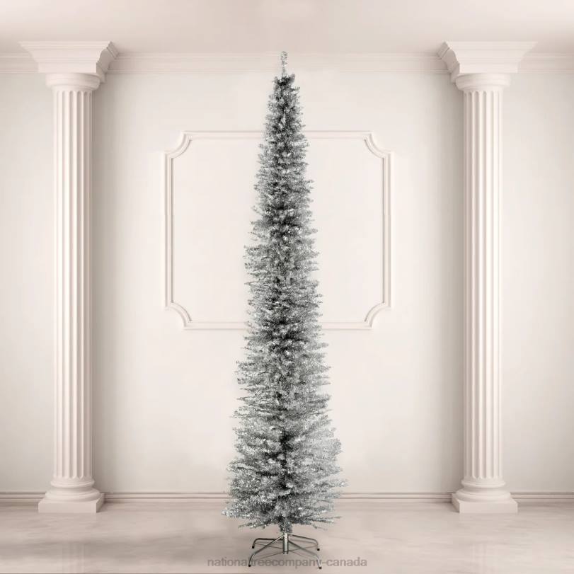 H4X093National Tree Company Artificial Christmas Tree, Silver Tinsel, Includes Stand, 9 feet