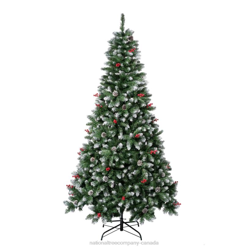 H4X095National Tree Company First Frosted Traditions Christmas Tree with Hinged Branches, Pinecones and Red Berries, 7.5 ft