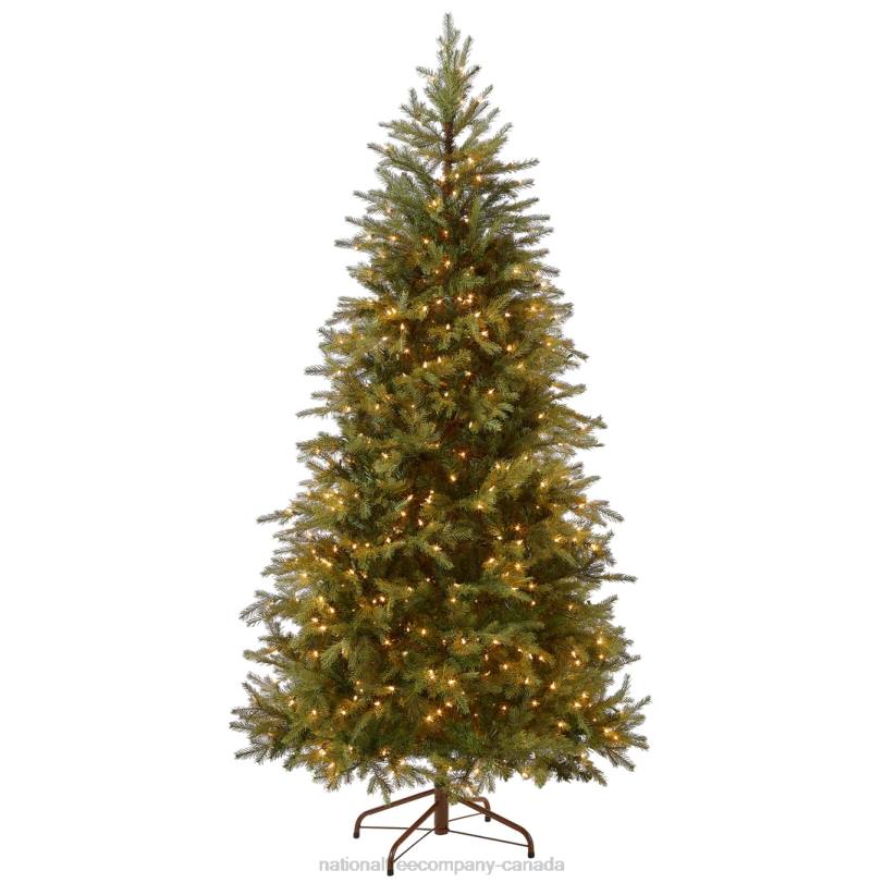 H4X09National Tree Company Pre-Lit 'Feel Real' Artificial Slim Christmas Tree, Green, Nordic Spruce, White Lights, Includes Stand, 7.5 feet