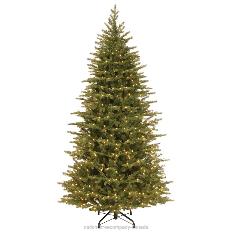 H4X09National Tree Company Pre-Lit 'Feel Real' Artificial Slim Christmas Tree, Green, Nordic Spruce, White Lights, Includes Stand, 7.5 feet