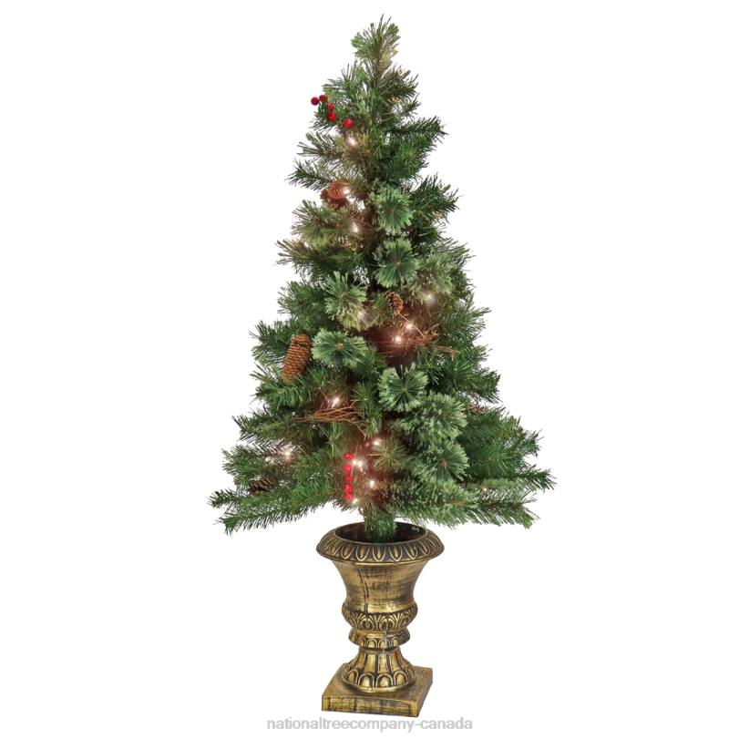 H4X0100National Tree Company Artificial Glistening Pine Entrance Christmas Tree with Red Berries and Pinecones, Pre-Lit with Clear Incandescent Lights, Plug In, 4 ft