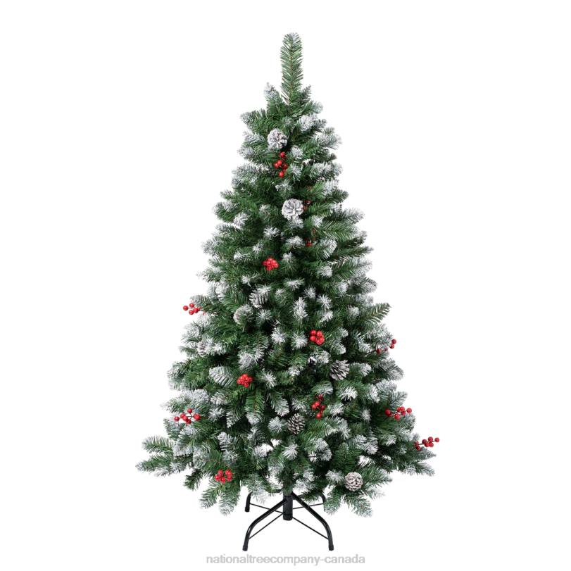 H4X013National Tree Company First Frosted Traditions Christmas Tree with Hinged Branches, Pinecones and Red Berries, 4.5 ft