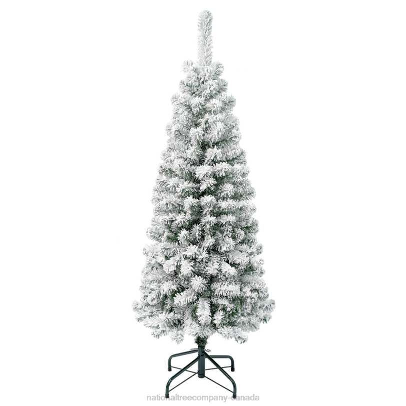 H4X0188National Tree Company First Traditions Acacia Flocked Tree Slim Christmas Tree, 4.5 ft