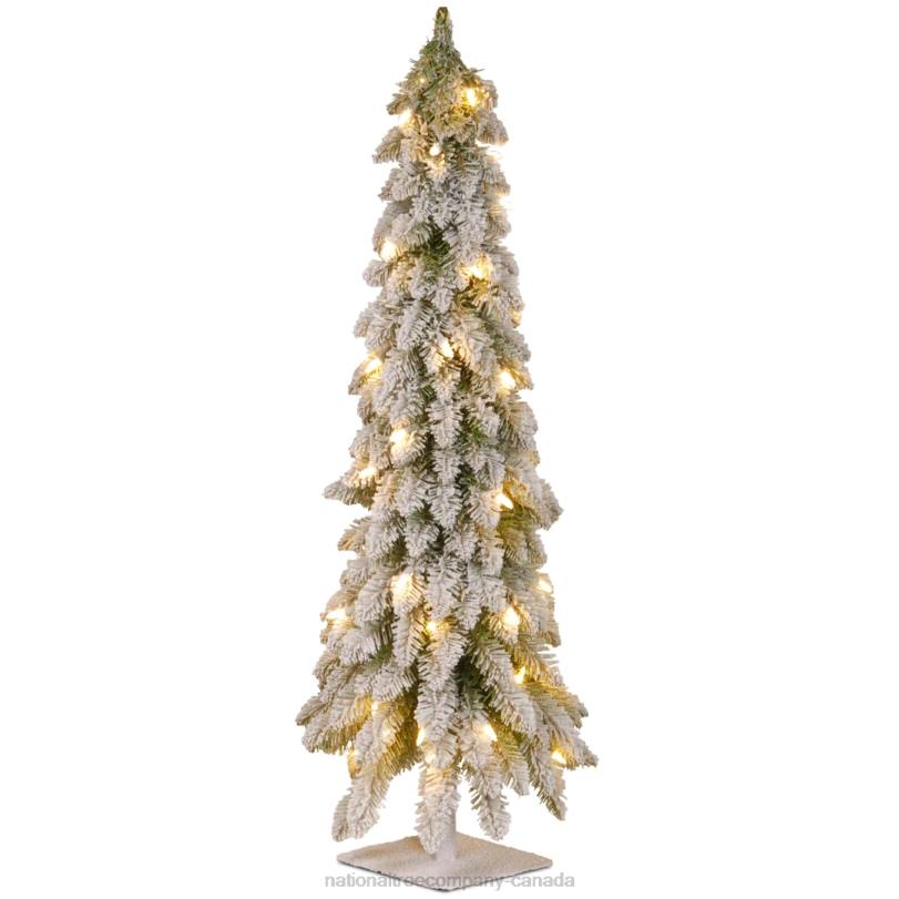 H4X053National Tree Company Pre-Lit Artificial Christmas Tree, Snowy Downswept, Green, White Lights, Includes Stand, 4 Feet