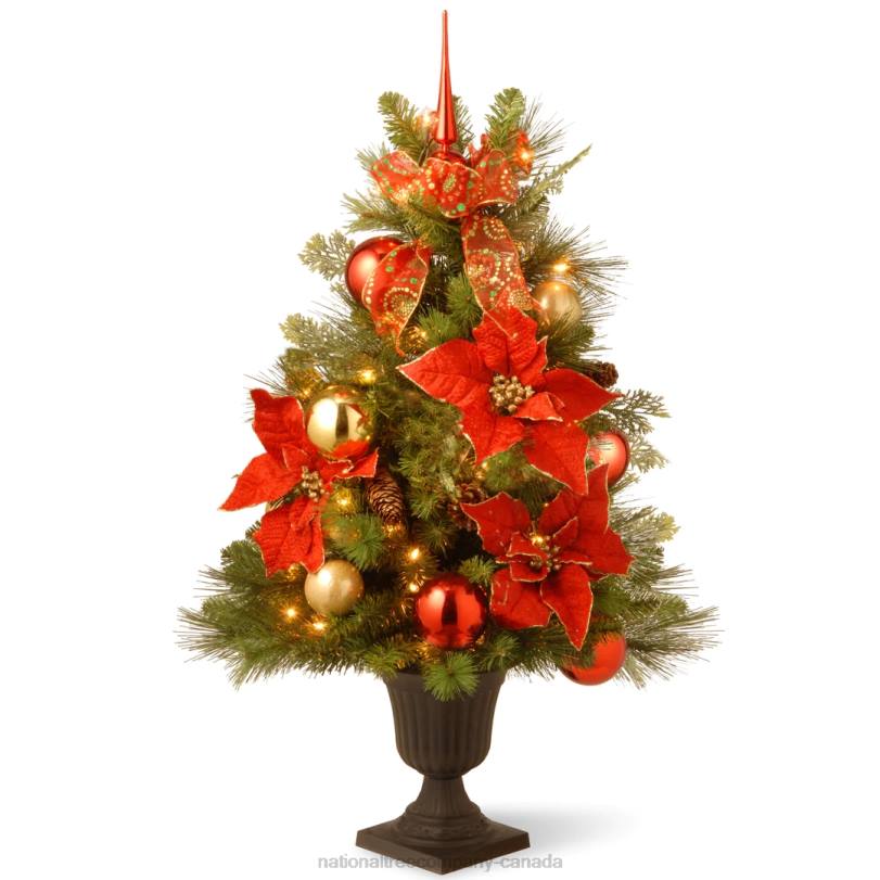 H4X074National Tree Company Pre-Lit Artificial Christmas Tree, Elegance, Green, White Lights, Includes Pot Base, 3 Feet