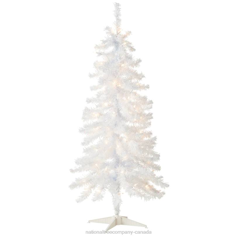 H4X079National Tree Company Pre-Lit Artificial Christmas Tree, White Tinsel, White Lights, Includes Stand, 4 feet