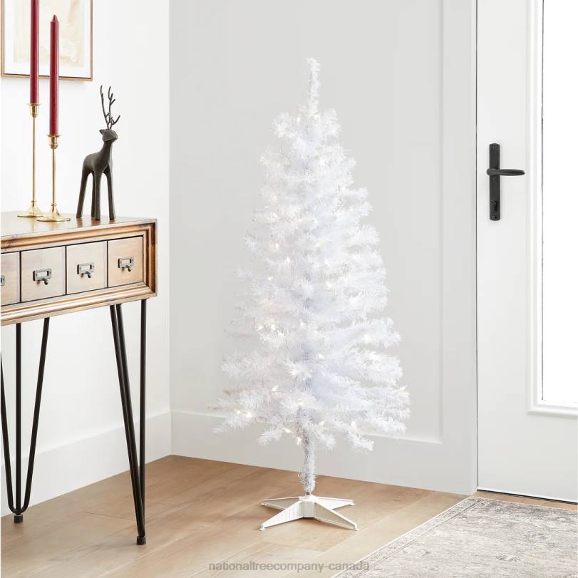 H4X079National Tree Company Pre-Lit Artificial Christmas Tree, White Tinsel, White Lights, Includes Stand, 4 feet