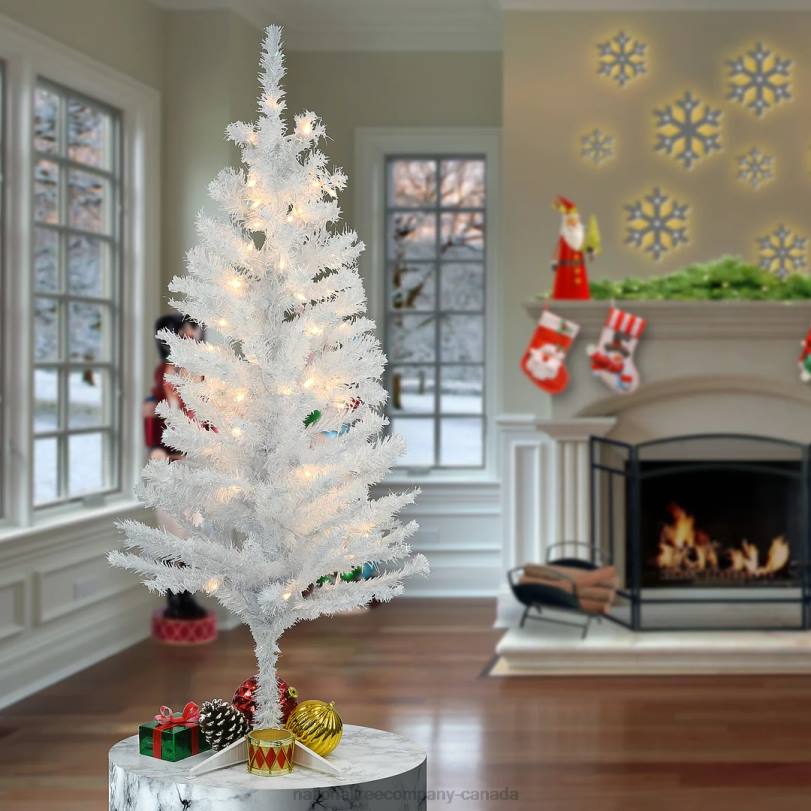H4X079National Tree Company Pre-Lit Artificial Christmas Tree, White Tinsel, White Lights, Includes Stand, 4 feet