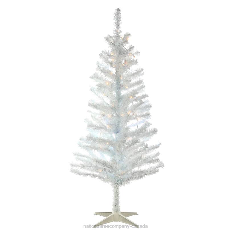 H4X079National Tree Company Pre-Lit Artificial Christmas Tree, White Tinsel, White Lights, Includes Stand, 4 feet