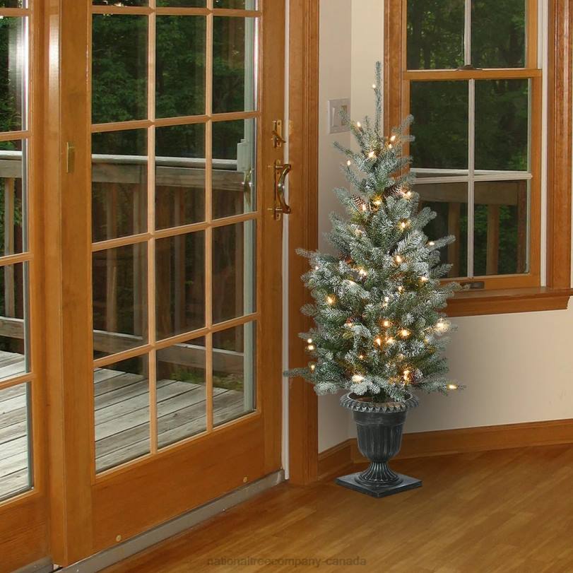 H4X089National Tree Company 4 ft Snowy Morgan Spruce Entrance Tree with Clear Lights