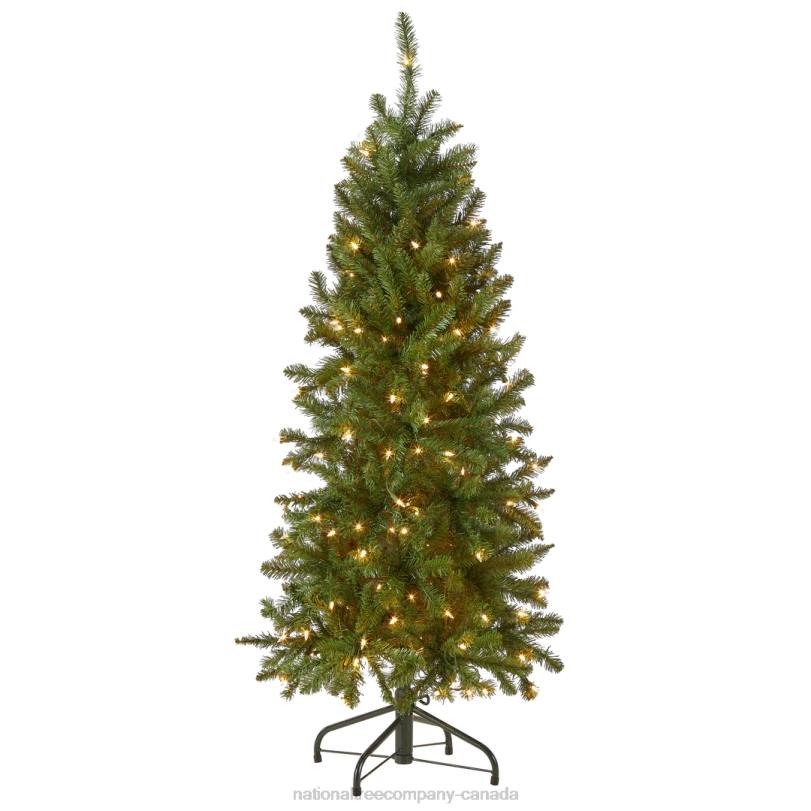 H4X08National Tree Company Artificial Pre-Lit Slim Christmas Tree, Green, Kingswood Fir, White Lights, Includes Stand, 4.5 Feet