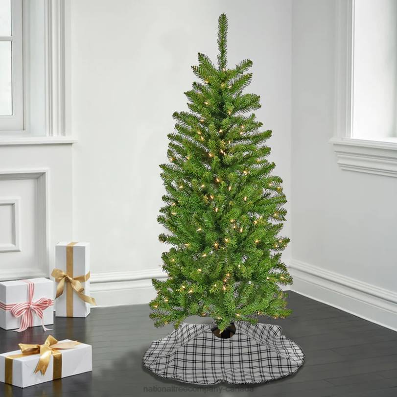 H4X08National Tree Company Artificial Pre-Lit Slim Christmas Tree, Green, Kingswood Fir, White Lights, Includes Stand, 4.5 Feet
