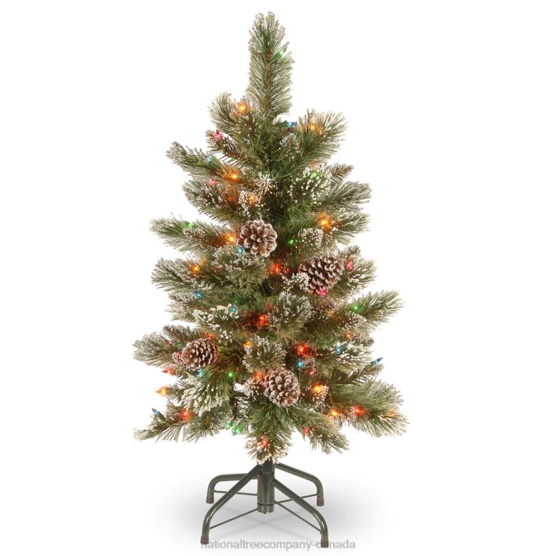 H4X091National Tree Company Pre-Lit Artificial Christmas Tree, Glittering Pine Pencil Slim with Multicolor Lights, Plug In, 3 ft